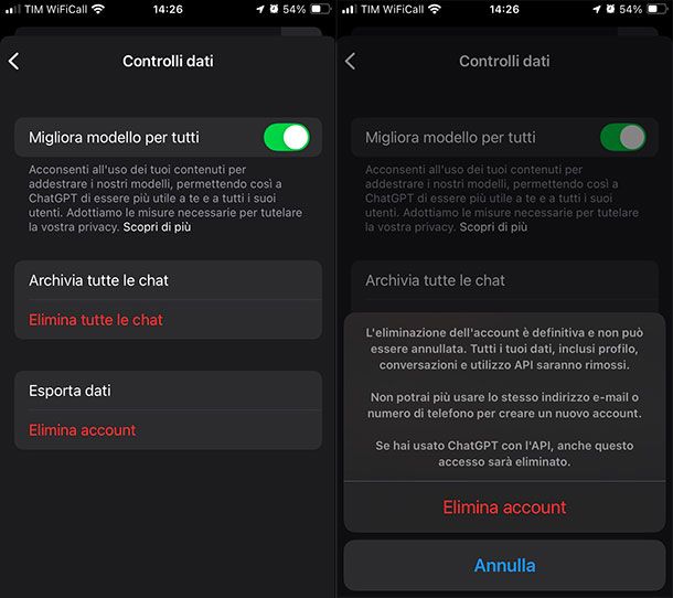 Come eliminare account ChatGPT: Android e iOS/iPadOS