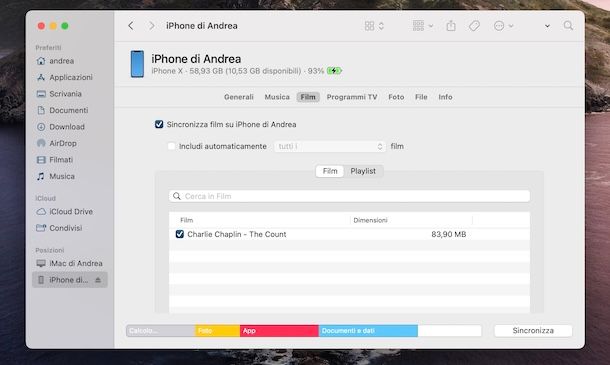 Trasferire film da Mac a iPhone