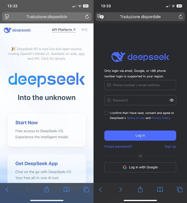 Usare DeepSeek su mobile