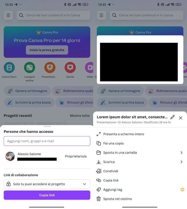 Copiare link progetto Canva Android
