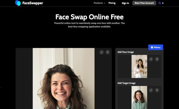 interfaccia sito Face Swapper