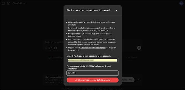 Come eliminare account ChatGPT: PC