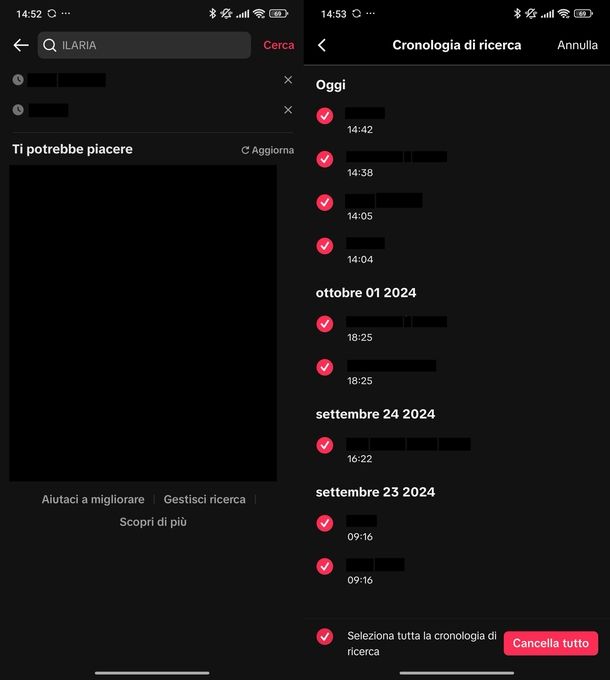 Cancellare cronologia ricerche TikTok app