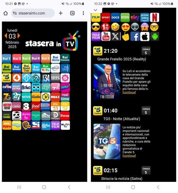 Stasera in TV programmi Canali 5 smartphone