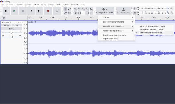 registrazione audio interno con Audacity