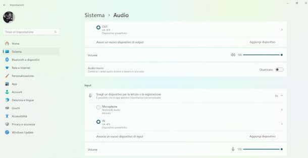 impostazioni audio windows 11