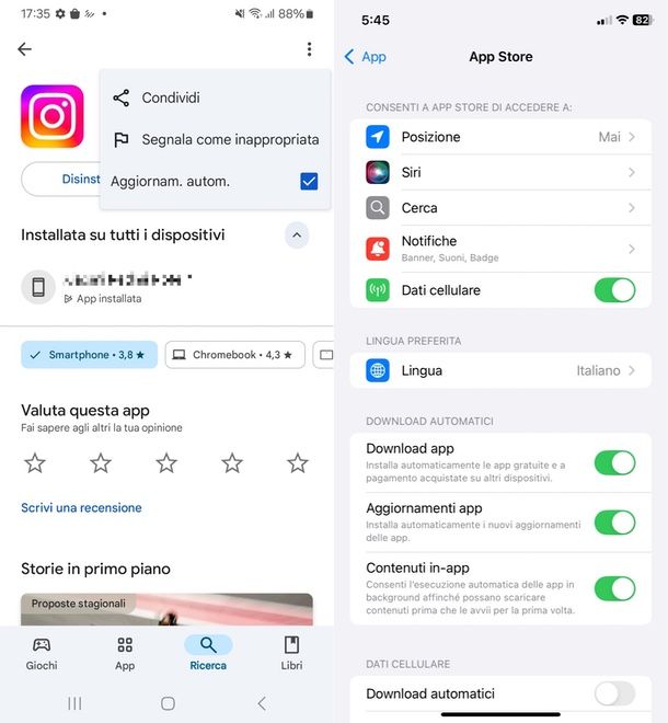 disattivare aggiornamenti automatici app