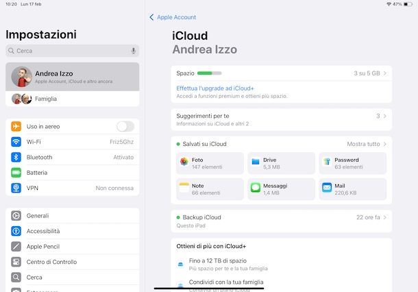 Sincronizzare iPad con iCloud