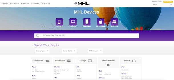 sito per verifica dispositivi MHL