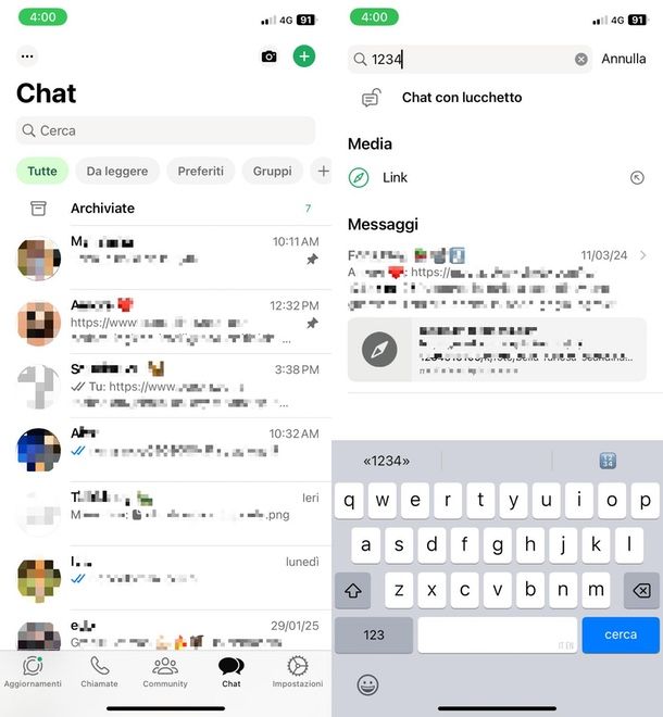 come visualizzare chat con lucchetto WhatsApp iPhone con codice