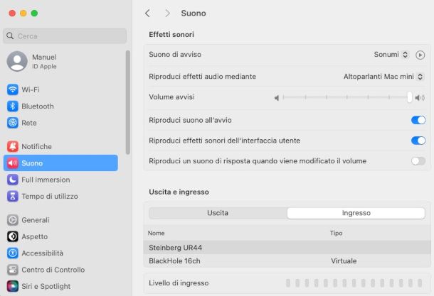 impostazioni audio macOS