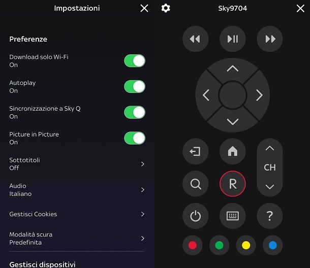 App per telecomando Sky