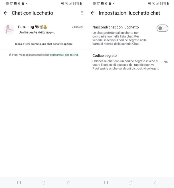 come nascondere le chat con lucchetto WhatsApp Android