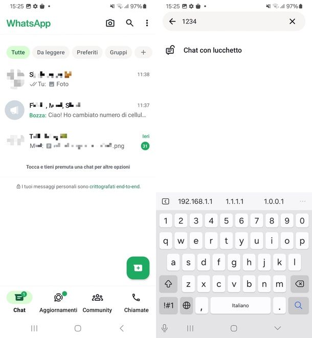 come visualizzare chat con lucchetto WhatsApp Android con codice