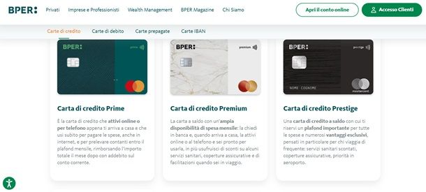 Le carte di BPER Banca