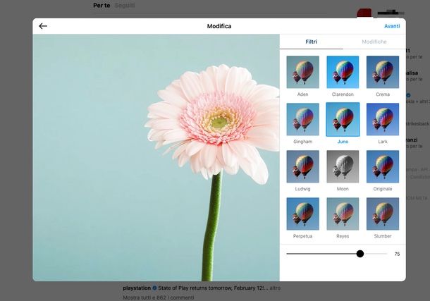 come mettere i filtri alle foto su Instagram da PC