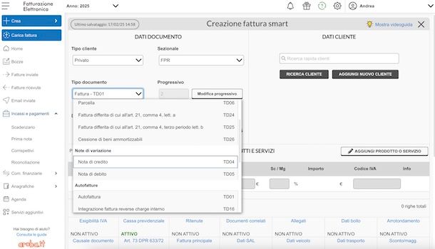 Creare nota di credito su Aruba