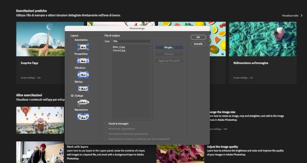 creazione Photomerge su Photoshop