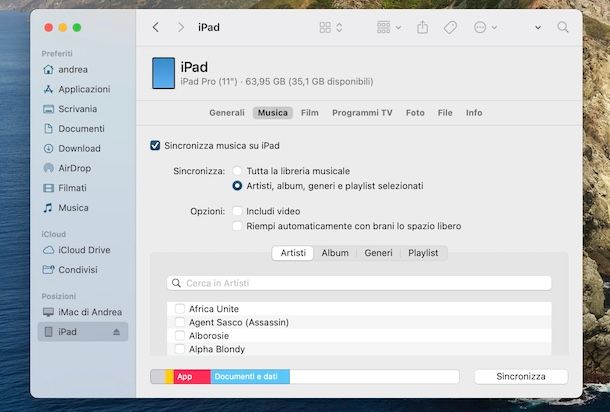 Sincronizzare iPad con Mac