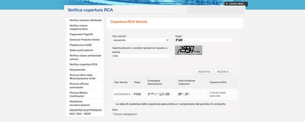 il Portale dell'Automobilista controllare se una macchina è assicurata