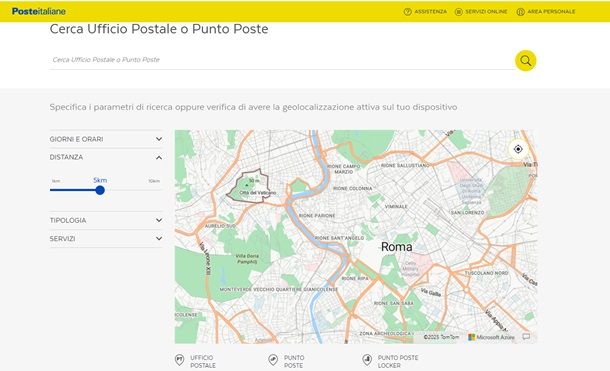 La pagina per cercare l'ufficio postale vicino a te