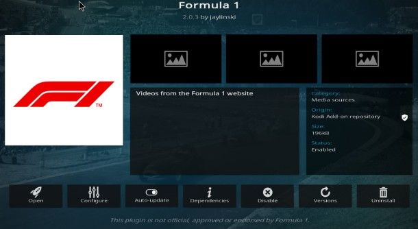 Formula 1 addon Kodi