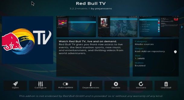 Red Bull TV addon Kodi