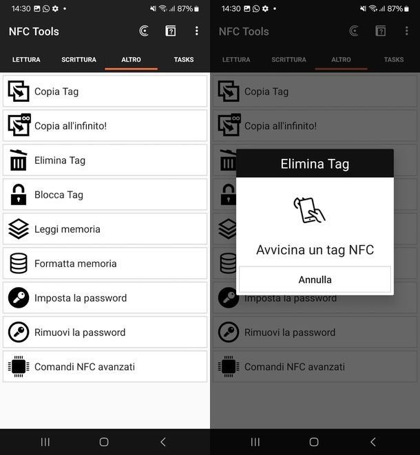 disattivare tag NFC